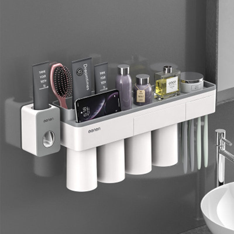 Wall Mounted Toothpaste Squeezer, Phone Holder, Cleanser Storage Rack