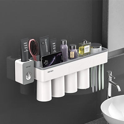 Wall Mounted Toothpaste Squeezer, Phone Holder, Cleanser Storage Rack