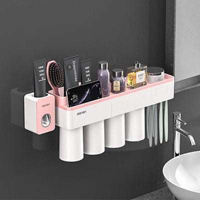 Wall Mounted Toothpaste Squeezer, Phone Holder, Cleanser Storage Rack