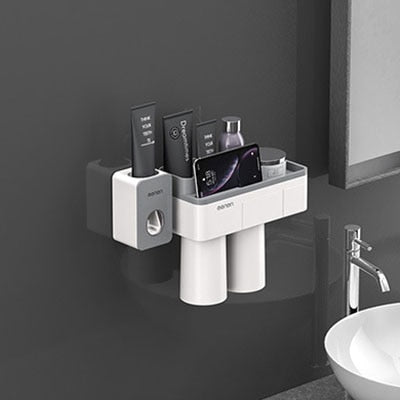 Wall Mounted Toothpaste Squeezer, Phone Holder, Cleanser Storage Rack