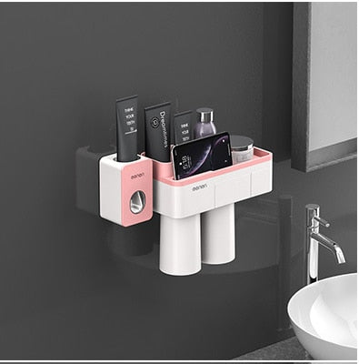 Wall Mounted Toothpaste Squeezer, Phone Holder, Cleanser Storage Rack