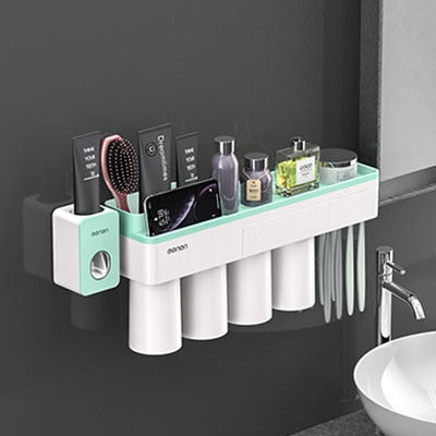 Wall Mounted Toothpaste Squeezer, Phone Holder, Cleanser Storage Rack