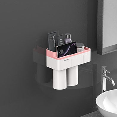 Wall Mounted Toothpaste Squeezer, Phone Holder, Cleanser Storage Rack