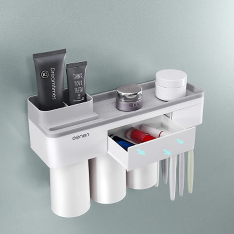 Wall Mounted Toothpaste Squeezer, Phone Holder, Cleanser Storage Rack