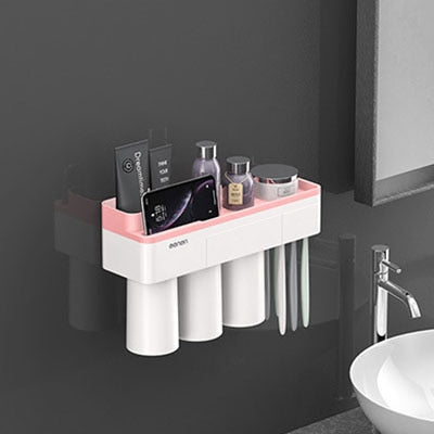 Wall Mounted Toothpaste Squeezer, Phone Holder, Cleanser Storage Rack